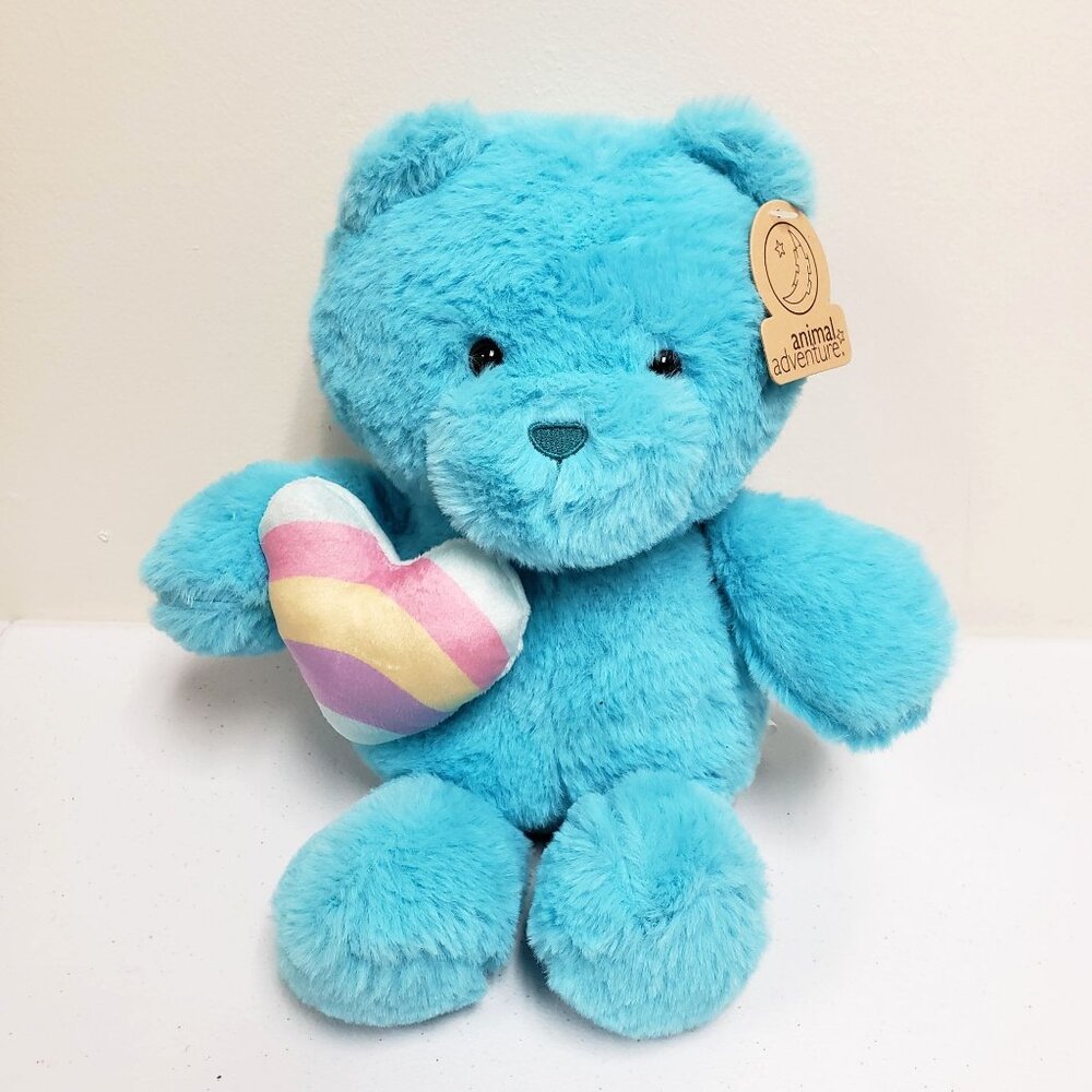Animal Adventure 10" Blue Teddy Bear with Rainbow Heart Stuffed Animal Plush